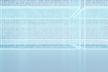 Fototapeta premium Creative glowing cyber binary code room. Technology and matrix concept. 3D Rendering.