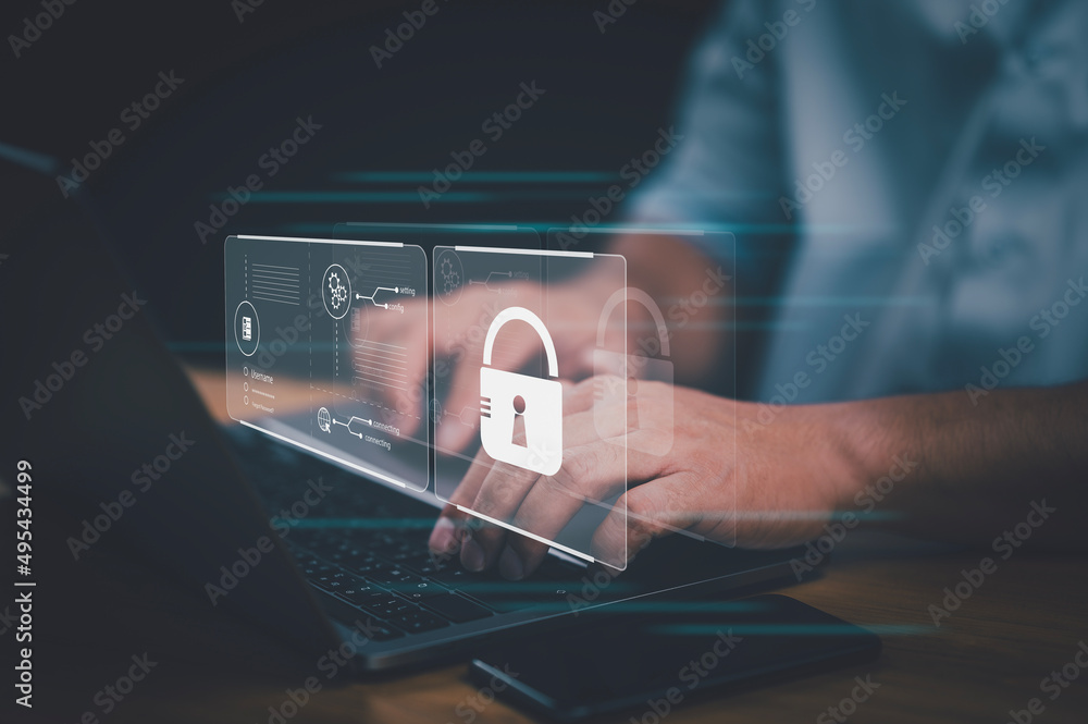 Poster cyber security and data protection, information security and encryption, secure access to user's personal information, secure Internet access Future technology and cybernetics, cybersecurity.
