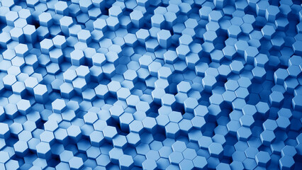 Abstract blue hexagonal sci-fi honeycomb geometrical background. 3d rendering