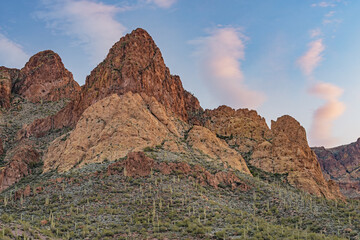 Spring landscape at sunrise of the Superstition Wilderness Area, Apache Trail, Tonto National Forest, Arizona, USA