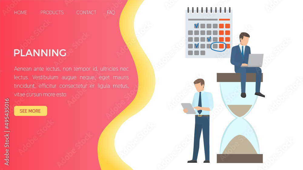 Poster landing page template of digital solutions business analytics and planning time. management and stra