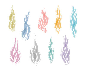 Colorful Smell. Smoke or Aroma Steam Icon Set. Cartoon Bad Odor Cloud. Stinky Aroma. Dirt Toxic Steam. Fume Vector illustration