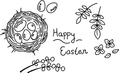 Design Vector Outline Happy Easter Day, design for decoration, paintng, template, coloring page, cover