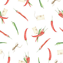watercolor pattern red , green hot chili paper