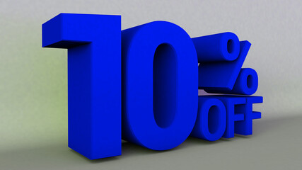 3D Illustration with text: 10 % off. Discount for big sales. blue text color on a gray background.