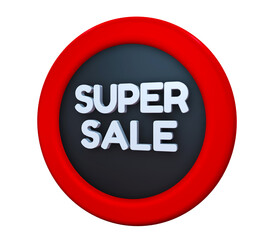3D Illustration with text: Super Sale. A offer for big sales. Gray texto color on a Red and Black background.