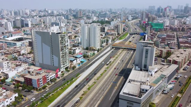 xcellent aerial view of Av. Angamos and V&iacute;a Expresa Luis Bedoya Reyes in the city of Lima, Peru