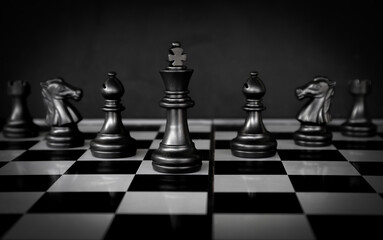 concept chess board game black. planning and decision making business leader concept. Selective focus.