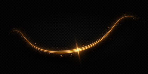 Golden sparkling light trail. Magic light trail of glittering comet tail. Shimmering golden wave with glitter.