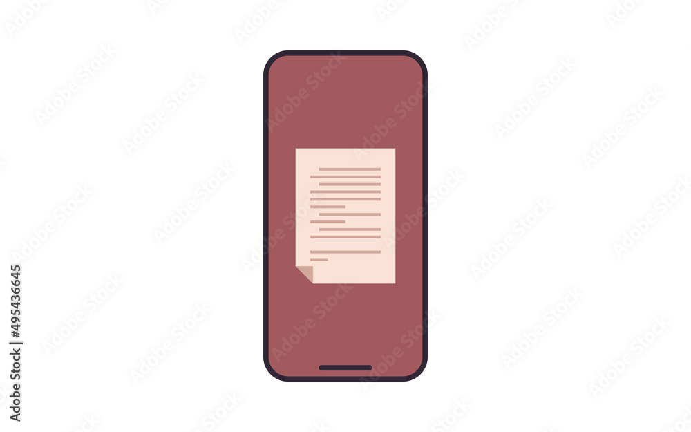 Poster document on smartphone and paper scan flat vector illustration.