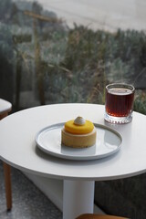 Lemon curd tart, delicious dessert and coffee.
