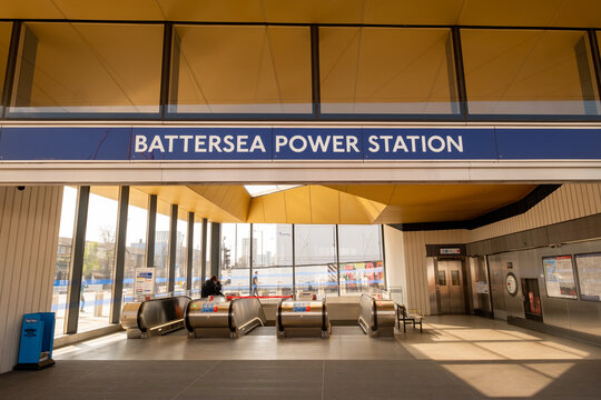 London-2022:  Battersea Power Station Underground station, a newly added station on the Northern Line. 