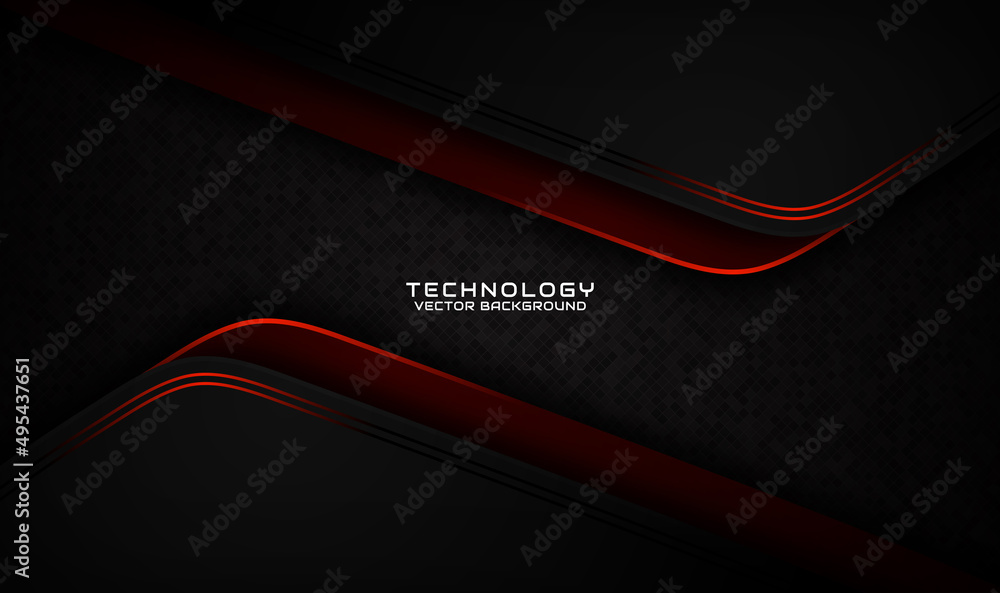Poster 3d black techno abstract background overlap layer on dark space with orange light stripe effect deco