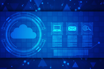 2d illustration of Cloud computing, Digital Cloud computing Concept background. Cyber technology, internet data storage, database and data server concept
