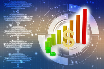 Dollar Financial Success Bar Chart Graph Growing Up 3d Render Illustration