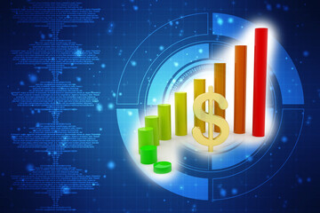 Dollar Financial Success Bar Chart Graph Growing Up 3d Render Illustration