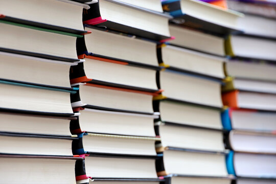 Stacks of books, selective focus. Background for literature, bookstore, library