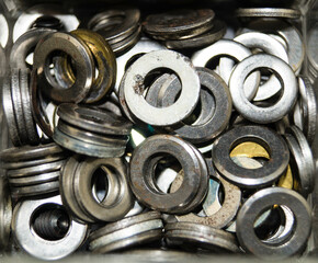Cluster of screw washers in close-up