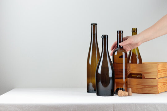 Green Wine Bottles On The White Table