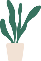 Modern House Plant in Pot Colored Illustartion