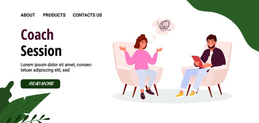 Vector banner or landing page for coach website. Coach session banner design