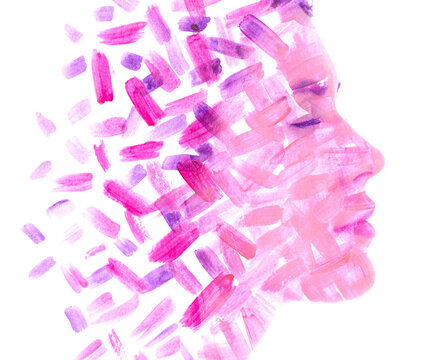 Paintography. A portrait of a woman combined with pink brush strokes