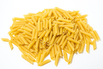 Dry pasta on a white background. Large pasta. Traditional food