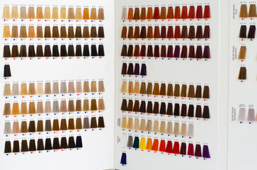 Various hair dye sample chart. Hair coloristic concept.