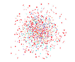 Confetti on isolated white. Texture with falling geometric elements. Abstract background. Pattern for design. Print for polygraphy, banners, flyers and textiles