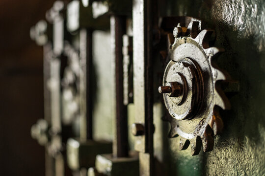 Rusted gears in close-up