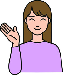 手で案内する若い女性