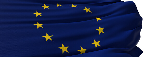 European flag close up on white background - 3D rendering