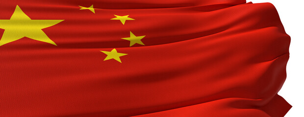chinese flag close up on white background - 3D rendering
