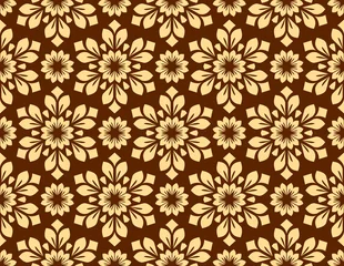 Poster Bloem geometrisch patroon. Naadloze vectorachtergrond. Goud en bruin ornament © ELENA