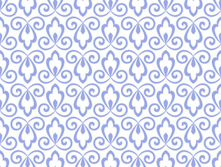 Flower geometric pattern. Seamless vector background. White and blue ornament. Ornament for fabric, wallpaper, packaging. Decorative print
