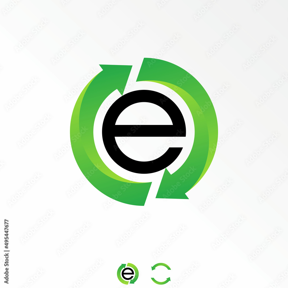 Aufkleber letter or word e sans serif font with recycle around image graphic icon logo design abstract concept