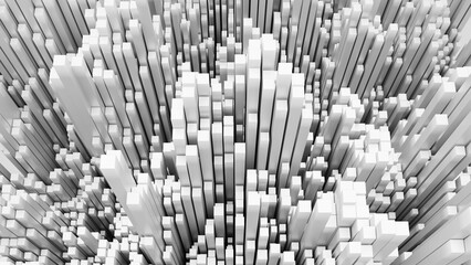 abstract background of random white cube block wave pattern, 3D illustration rendering