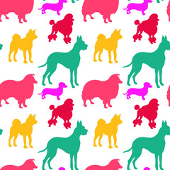 Doggie seamless pattern. Endless vector illustration with different breeds of dogs. Bright background for wallpaper, wrapping paper, surface design EPS