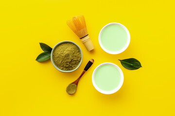 Matcha tea. Tea ceremony with dry powder and hot drink