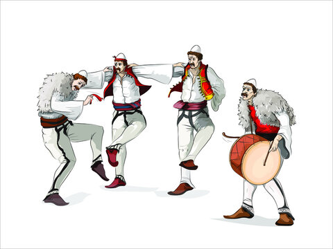 Albania folk dance from north, men dance tupan, vector