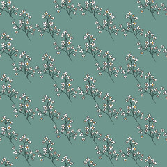 Vector seamless half-drop pattern, with  flowers