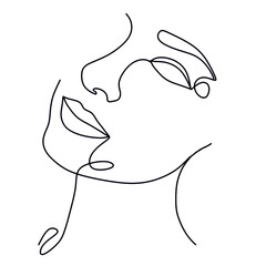 Drawing a woman's face in one line. Beautiful female face. Modern style of drawing. Vector illustration