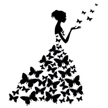 Beautiful girl in a dress with butterflies. Girl with butterflies. Art