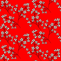 Vector seamless half-drop pattern, with  flowers