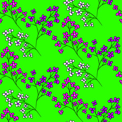 Vector seamless half-drop pattern, with  flowers