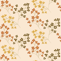 Vector seamless half-drop pattern, with  flowers