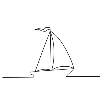 Continuous one line drawing of sailboat. Vector illustration. line drawing of yacht. Abstract sailing vessel silhouette. Vector illustration