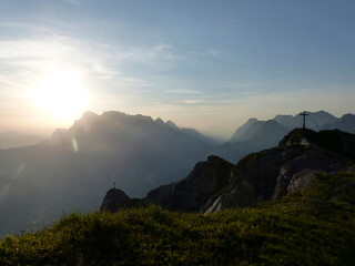 Summit cross of Grubigstein mountain, Lechtal Alps, Tyrol, Austria