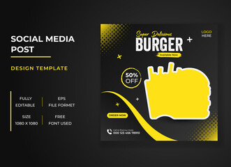 Delicious burger and food menu social media banner template	