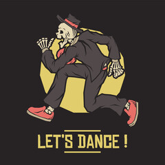 Retro illustration of skeleton doing pogo dance